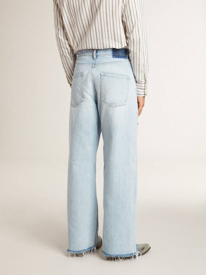 Men’s Pants In Lived-In Effect Denim Light Blue Golden Goose Men Jeans & Pants