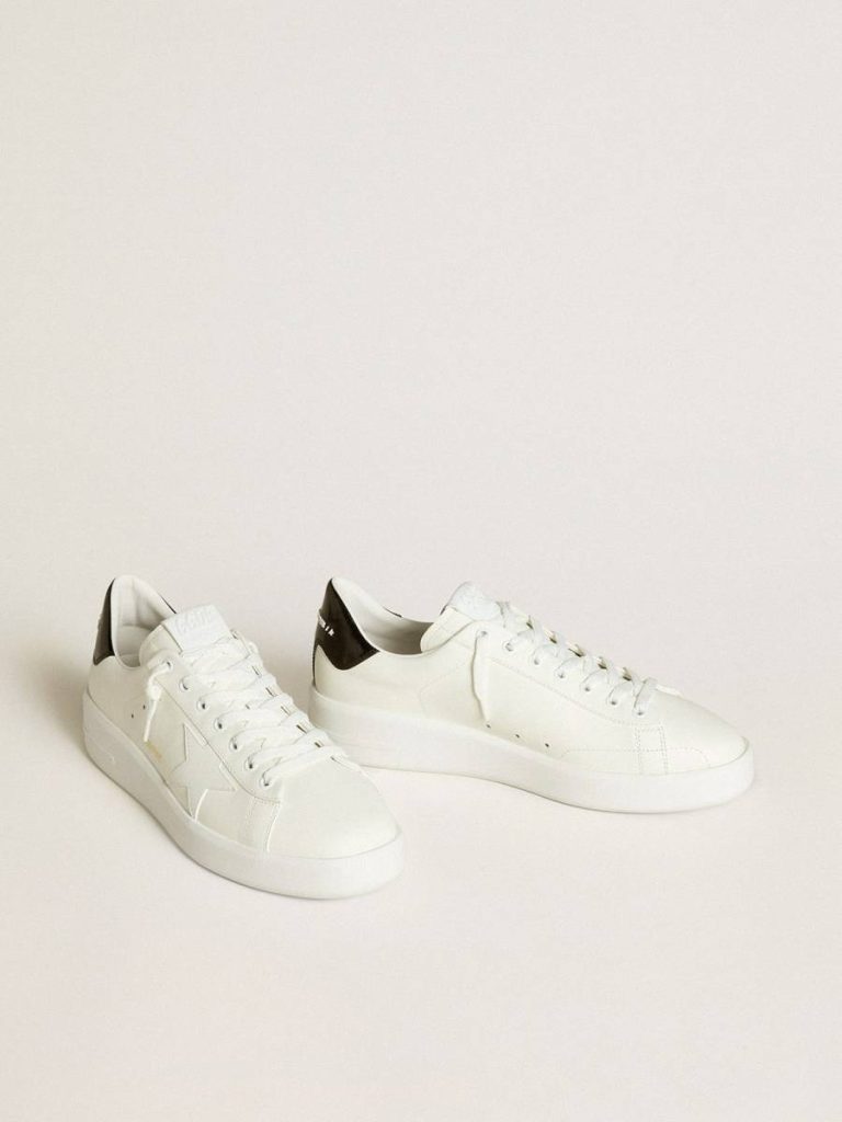 Men’s Purestar With Leather Star And Black Patent Leather Heel Tab Optical White Golden Goose Men Purestar