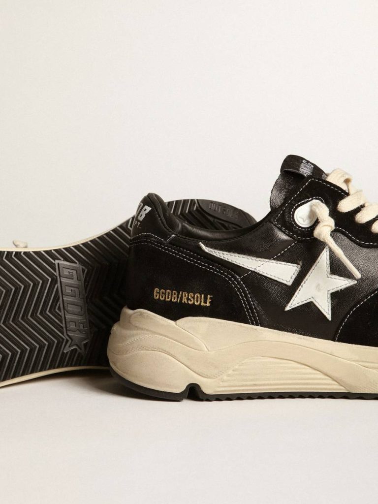 Men’s Running Sole In Black Nappa Leather And Suede With A White Star Men Running Sole Golden Goose