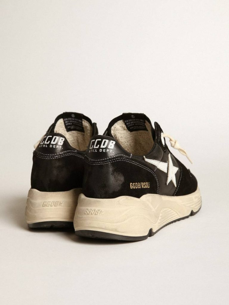 Men’s Running Sole In Black Nappa Leather And Suede With A White Star Men Running Sole Golden Goose