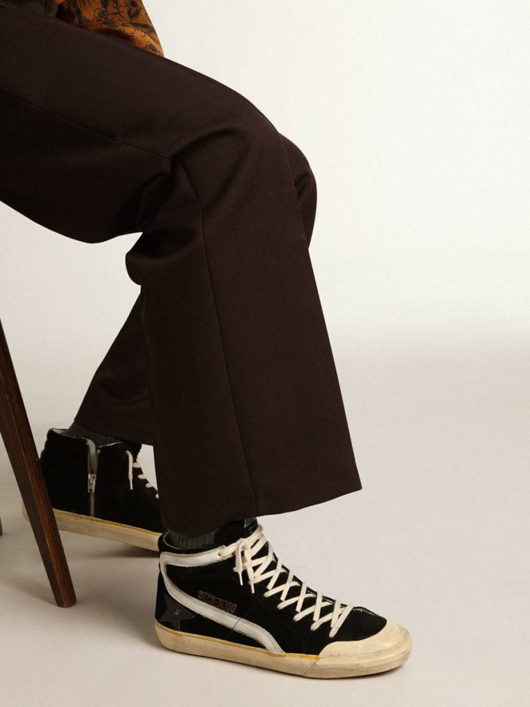 Men's Slide Penstar In Black Suede With Black Star And White Flash Men Golden Goose Slide