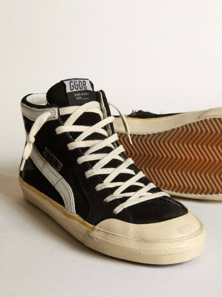 Men's Slide Penstar In Black Suede With Black Star And White Flash Men Golden Goose Slide