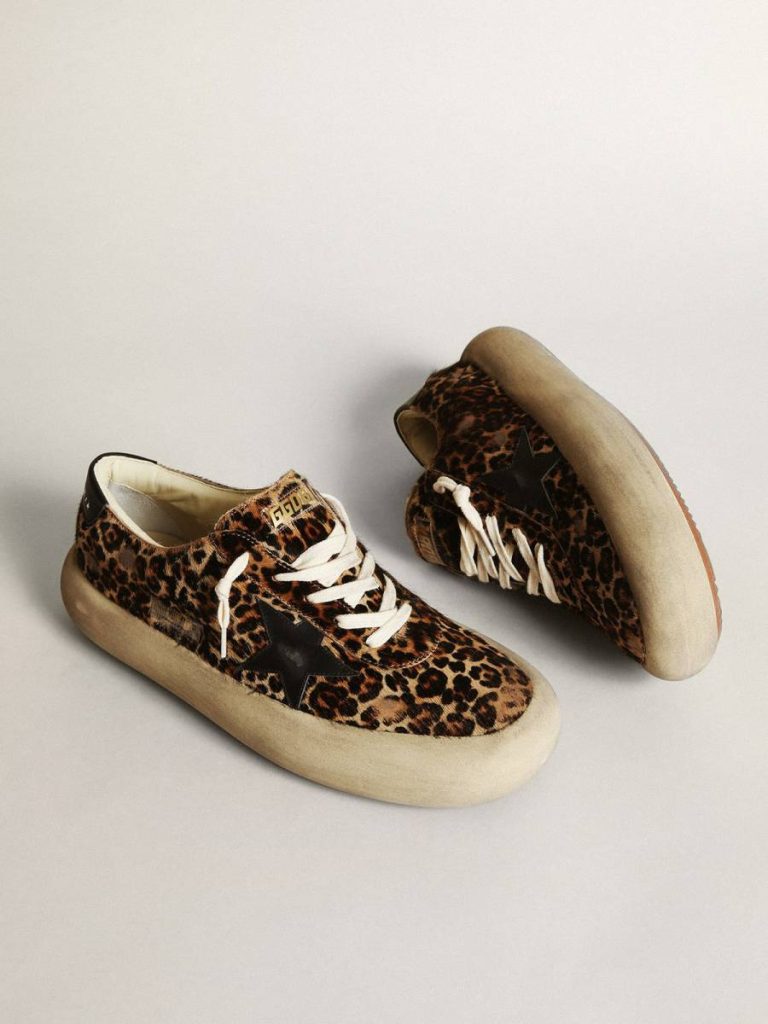 Men's Space-Star In Leopard Print Pony Skin With Black Star And Heel Golden Goose Space-Star Men
