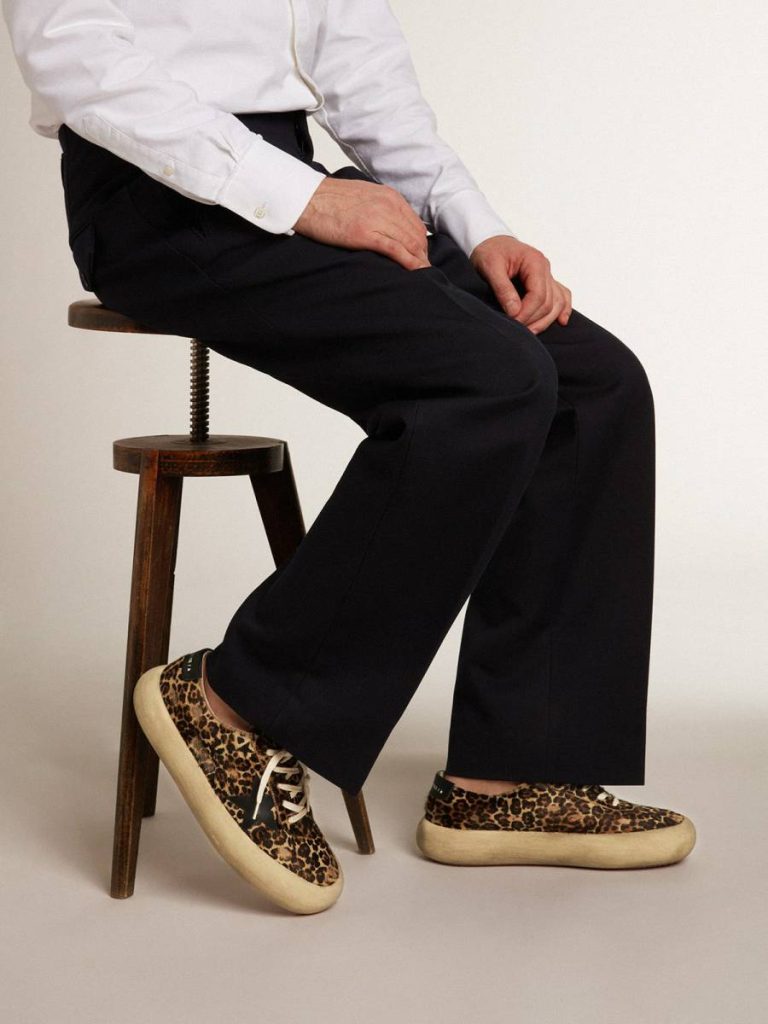 Men's Space-Star In Leopard Print Pony Skin With Black Star And Heel Golden Goose Space-Star Men