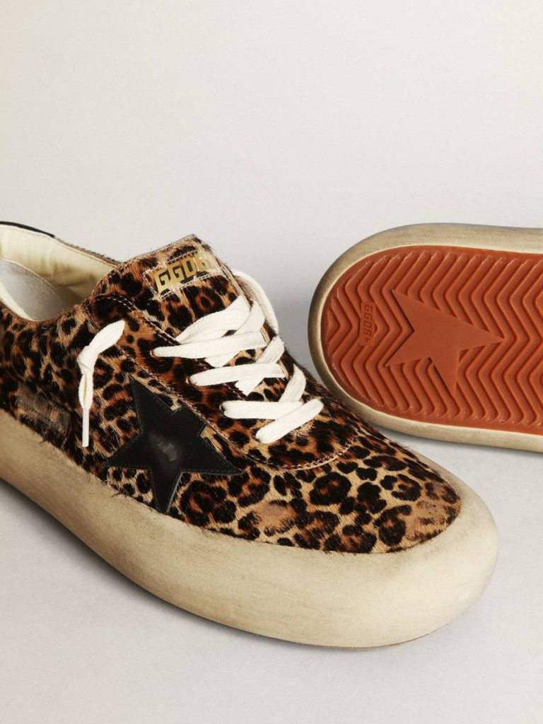 Men's Space-Star In Leopard Print Pony Skin With Black Star And Heel Golden Goose Space-Star Men