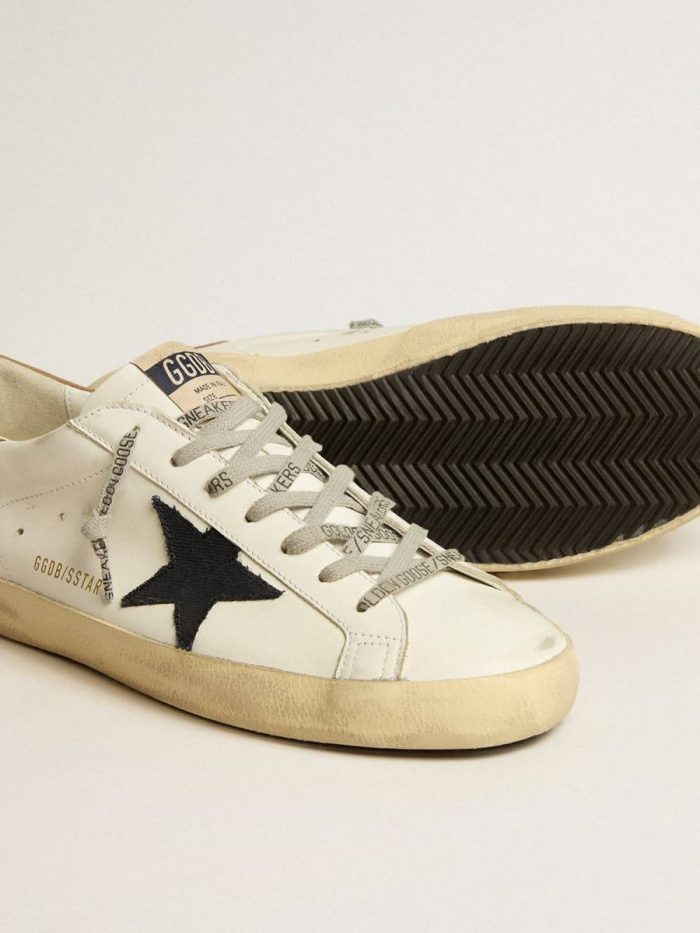 Men's Super-Star In White Leather With Midnight-Blue Canvas Star And Tobacco Leather Heel Tab Golden Goose Super-Star Men