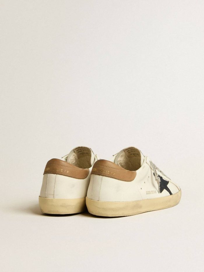 Men's Super-Star In White Leather With Midnight-Blue Canvas Star And Tobacco Leather Heel Tab Golden Goose Super-Star Men