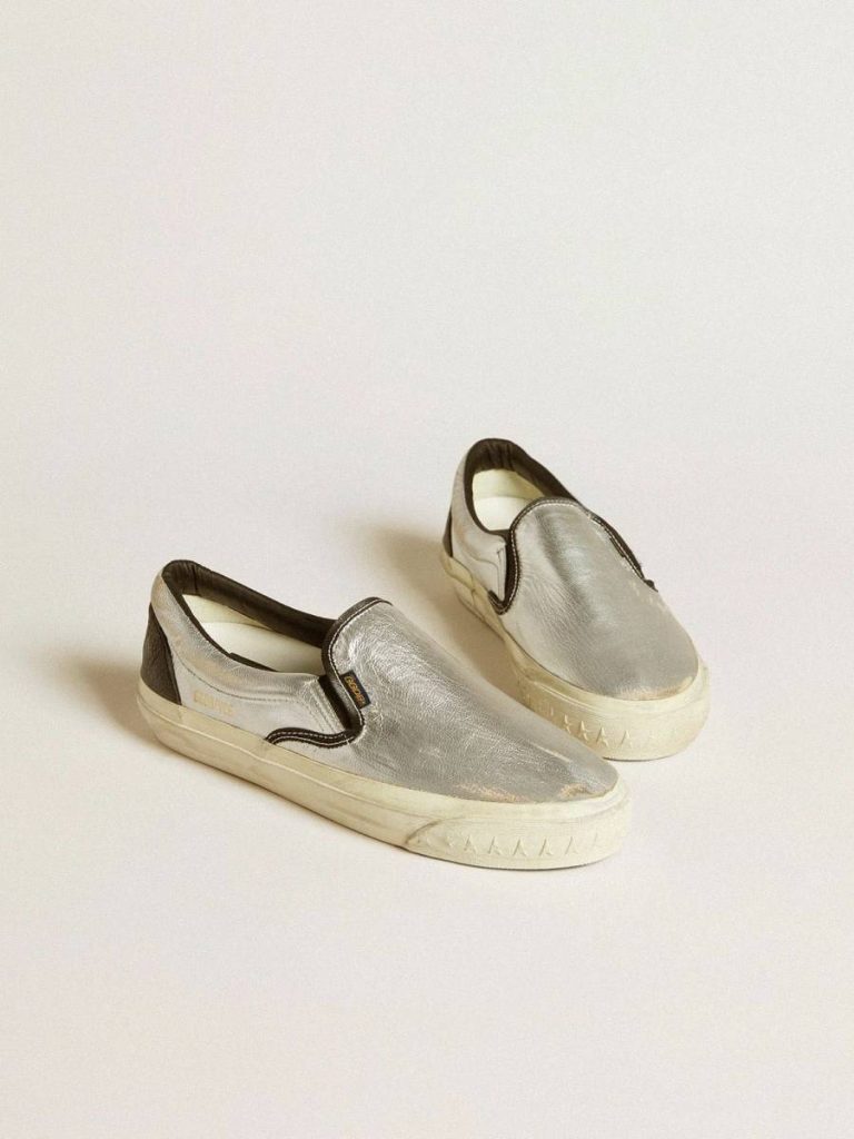 Men's Vce Penstar In Metallic Silver Leather With Black Leather Heel Tab Ggdb Classics Golden Goose Men