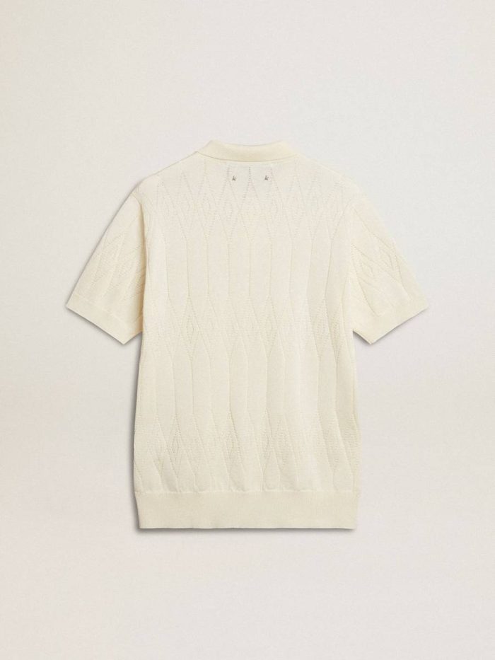 Men's White Jacquard Knit Polo Shirt White Men Golden Goose T-Shirts & Polo Shirts