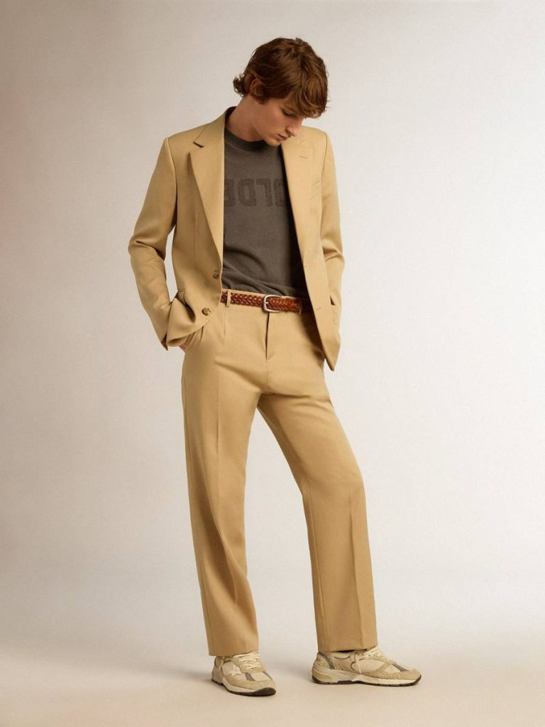 Men’s Wool Gabardine Pants In Sand Sand Jeans & Pants Golden Goose Men