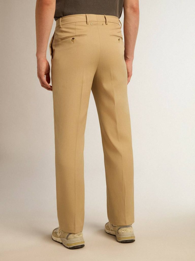 Men’s Wool Gabardine Pants In Sand Sand Jeans & Pants Golden Goose Men