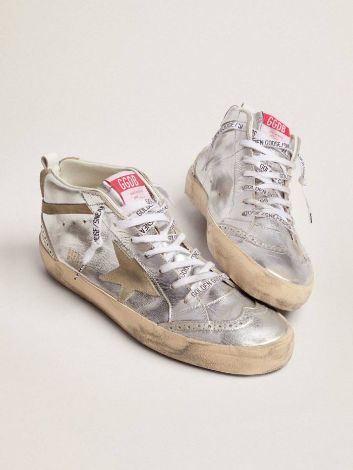 Mid Star Golden Goose Women Women's Mid Star In Silver Laminated Leather With Dove Gray Star