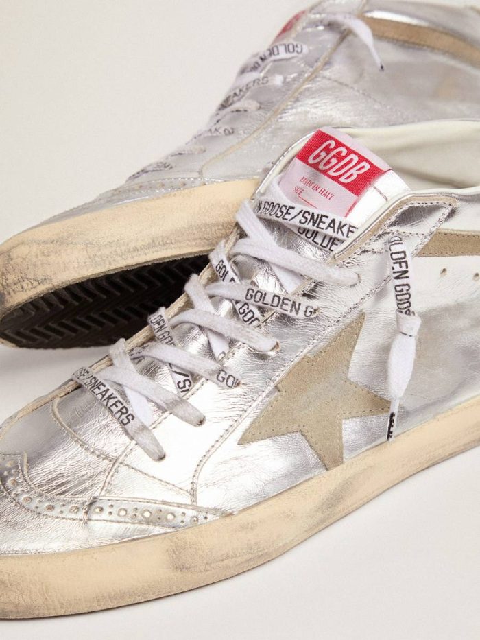 Mid Star Golden Goose Women Women's Mid Star In Silver Laminated Leather With Dove Gray Star