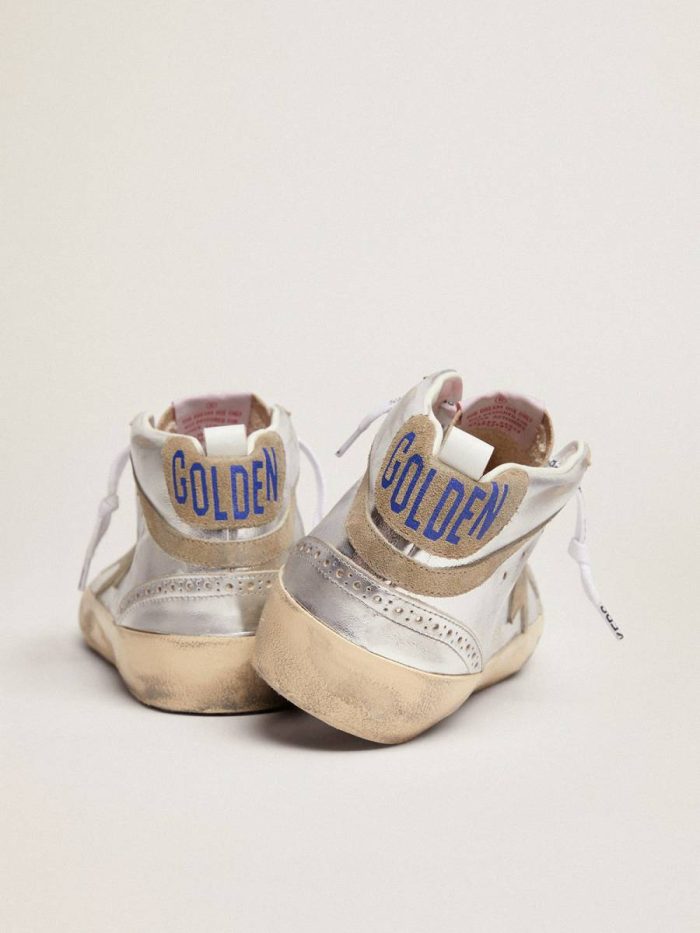 Mid Star Golden Goose Women Women's Mid Star In Silver Laminated Leather With Dove Gray Star