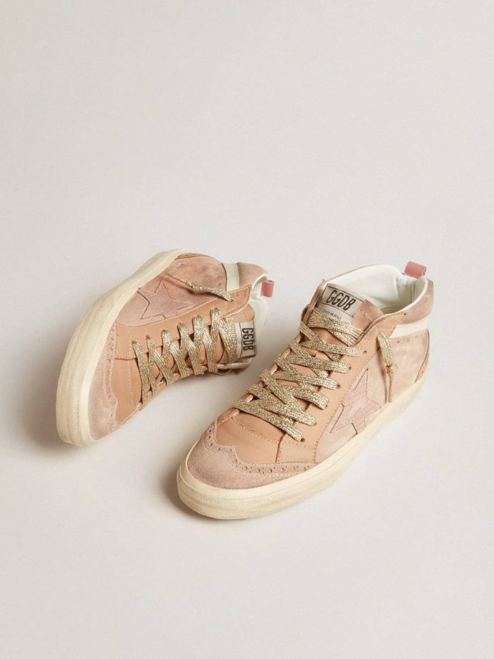 Mid Star Golden Goose Women's Mid Star Ltd In Pink Suede With Pink Lizard-Print Leather Star Women