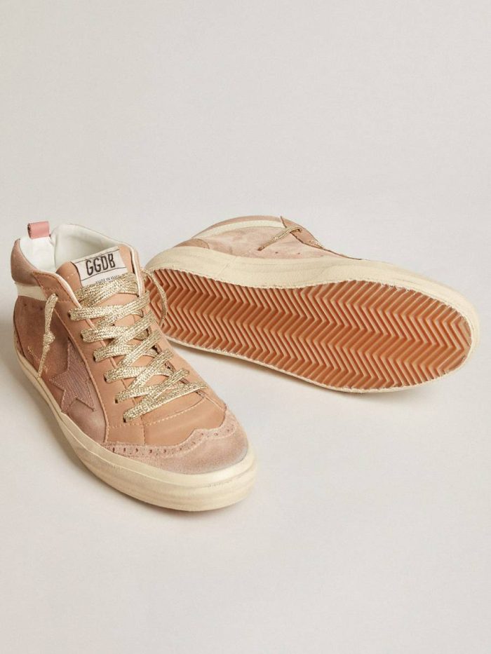 Mid Star Golden Goose Women's Mid Star Ltd In Pink Suede With Pink Lizard-Print Leather Star Women
