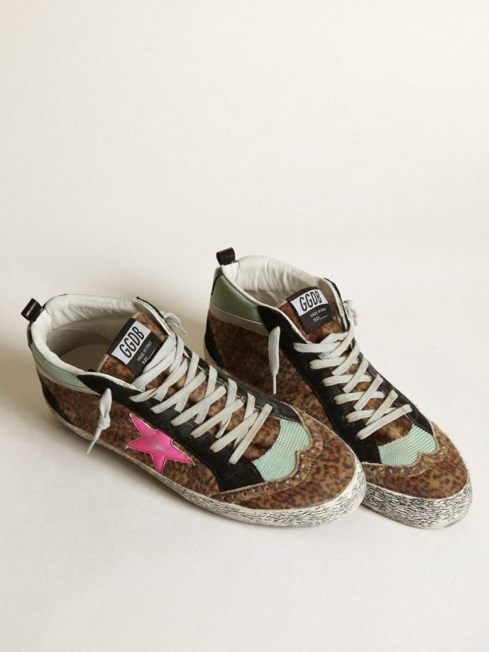 Mid Star In Leopard-Print Pony Skin With Fuchsia Leather Star Mid Star Men Golden Goose