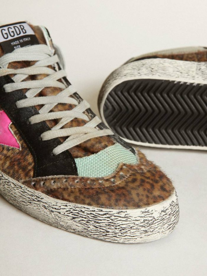 Mid Star In Leopard-Print Pony Skin With Fuchsia Leather Star Mid Star Men Golden Goose