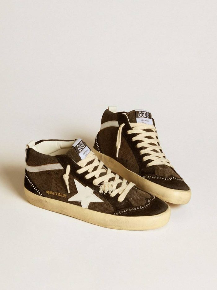 Mid Star Ltd In Black Denim With Suede Inserts With Swarovski Crystals Women Mid Star Golden Goose