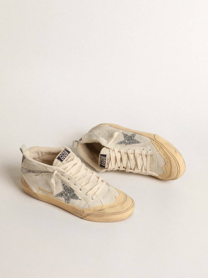 Mid Star Ltd With Glitter Star And Metallic Leather Flash Women Mid Star Golden Goose White