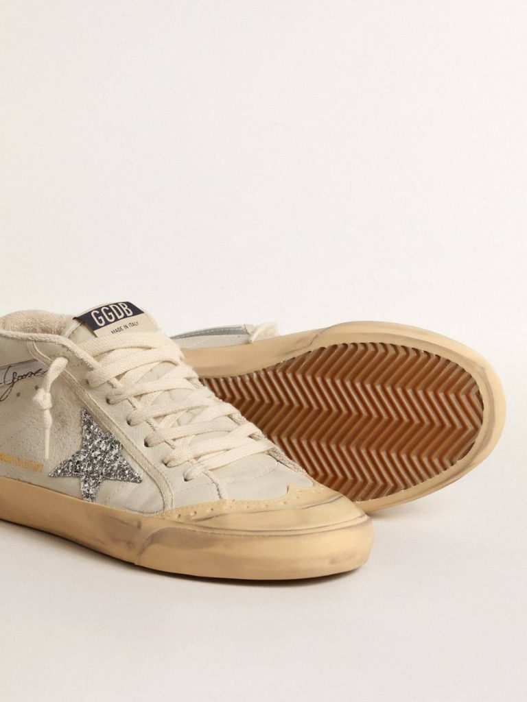 Mid Star Ltd With Glitter Star And Metallic Leather Flash Women Mid Star Golden Goose White