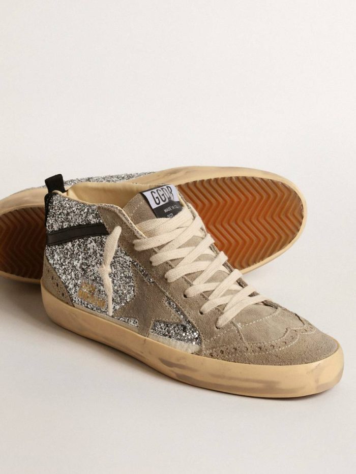 Mid Star Mid Star In Silver Glitter With Suede Star And Black Flash Golden Goose Women