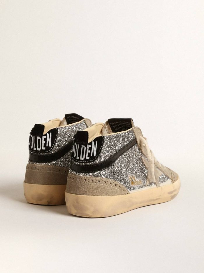 Mid Star Mid Star In Silver Glitter With Suede Star And Black Flash Golden Goose Women