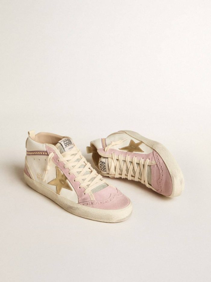 Mid Star With Gold Leather Star And Pink Suede Flash With Pearls Golden Goose White Women Mid Star
