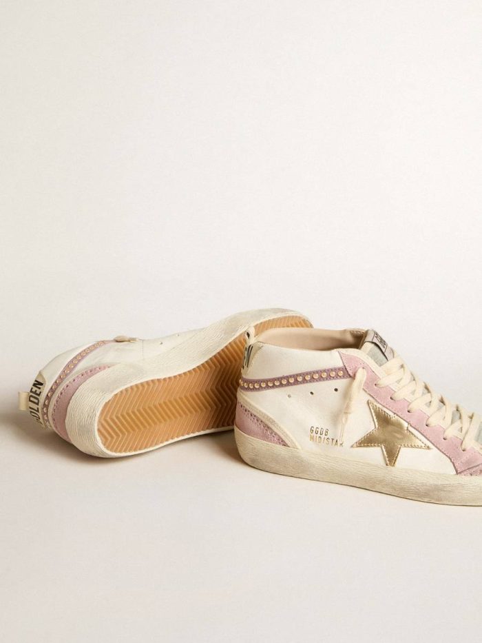 Mid Star With Gold Leather Star And Pink Suede Flash With Pearls Golden Goose White Women Mid Star
