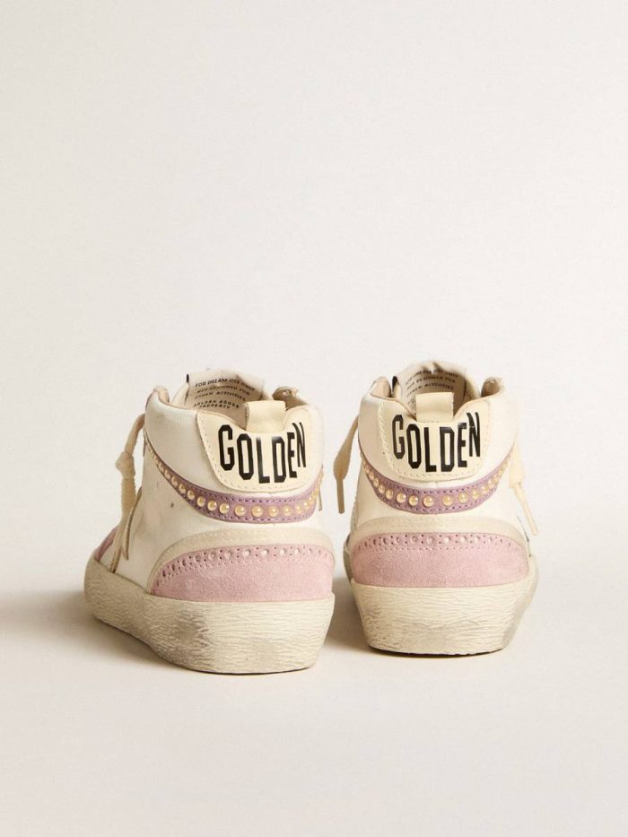 Mid Star With Gold Leather Star And Pink Suede Flash With Pearls Golden Goose White Women Mid Star