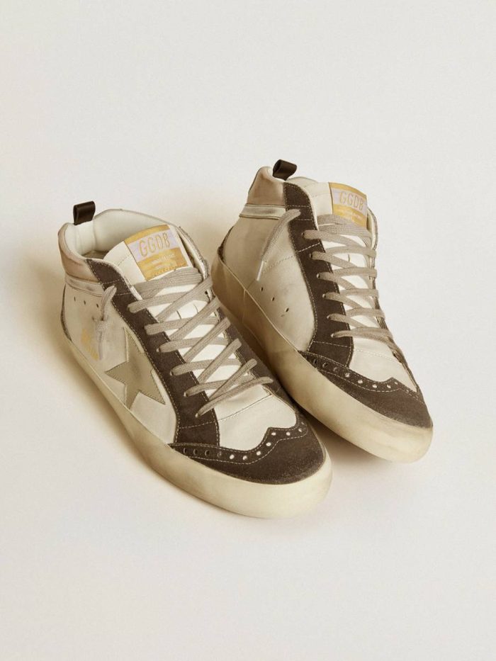 Mid Star With Gray Leather Star And Metallic Silver Leather Flash Men Mid Star Golden Goose White