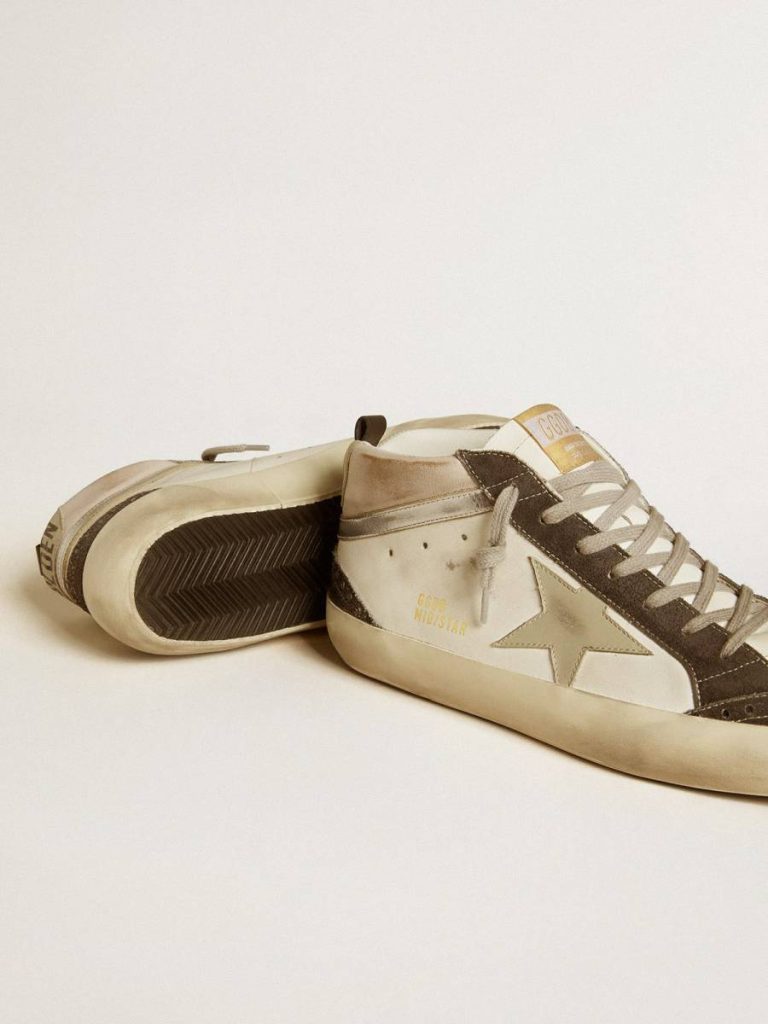 Mid Star With Gray Leather Star And Metallic Silver Leather Flash Men Mid Star Golden Goose White