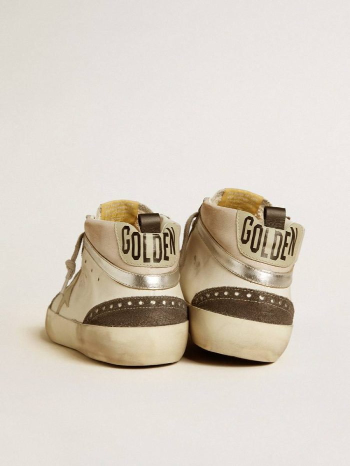Mid Star With Gray Leather Star And Metallic Silver Leather Flash Men Mid Star Golden Goose White