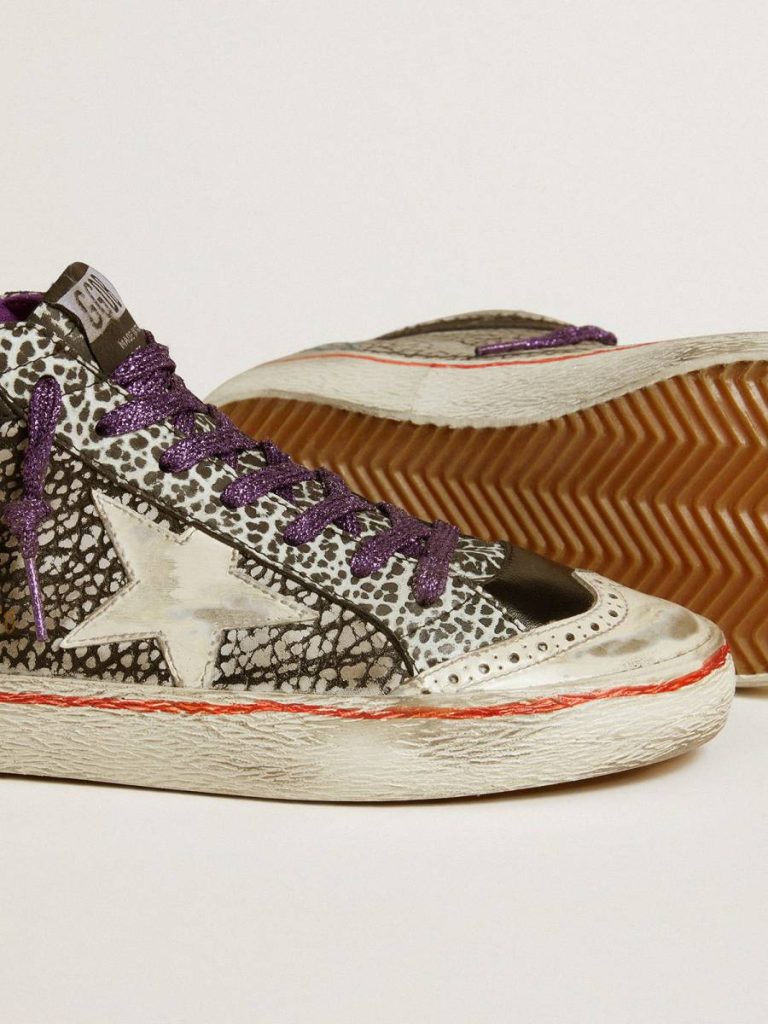 Mid Star Women Golden Goose Women’s Mid Star Lab In Animal-Print Leather With A White Star
