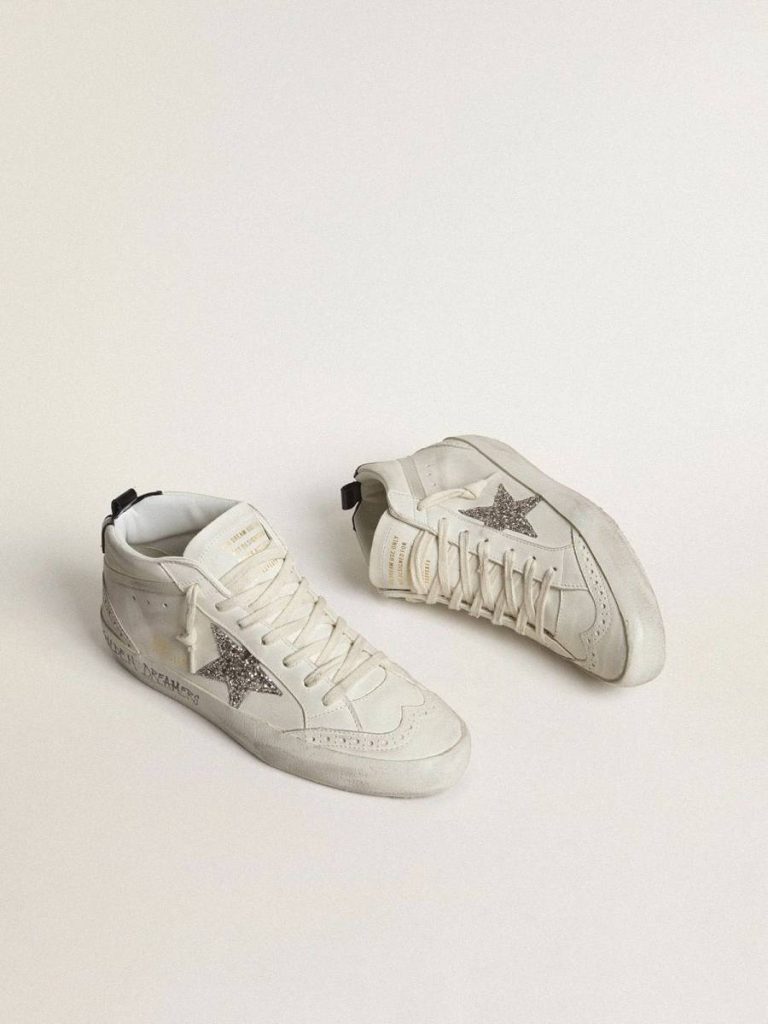 Mid Star Women Mid Star With Silver Glitter Star And Black Laminated Heel Tab Golden Goose