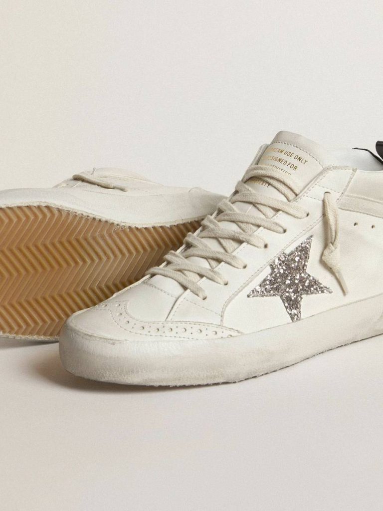 Mid Star Women Mid Star With Silver Glitter Star And Black Laminated Heel Tab Golden Goose