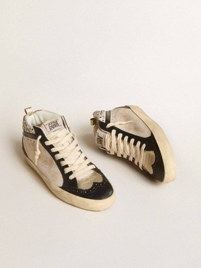 Mid Star Women White Golden Goose Women’s Mid Star Ltd In Black And White Leather With Pearls And Perforated Star
