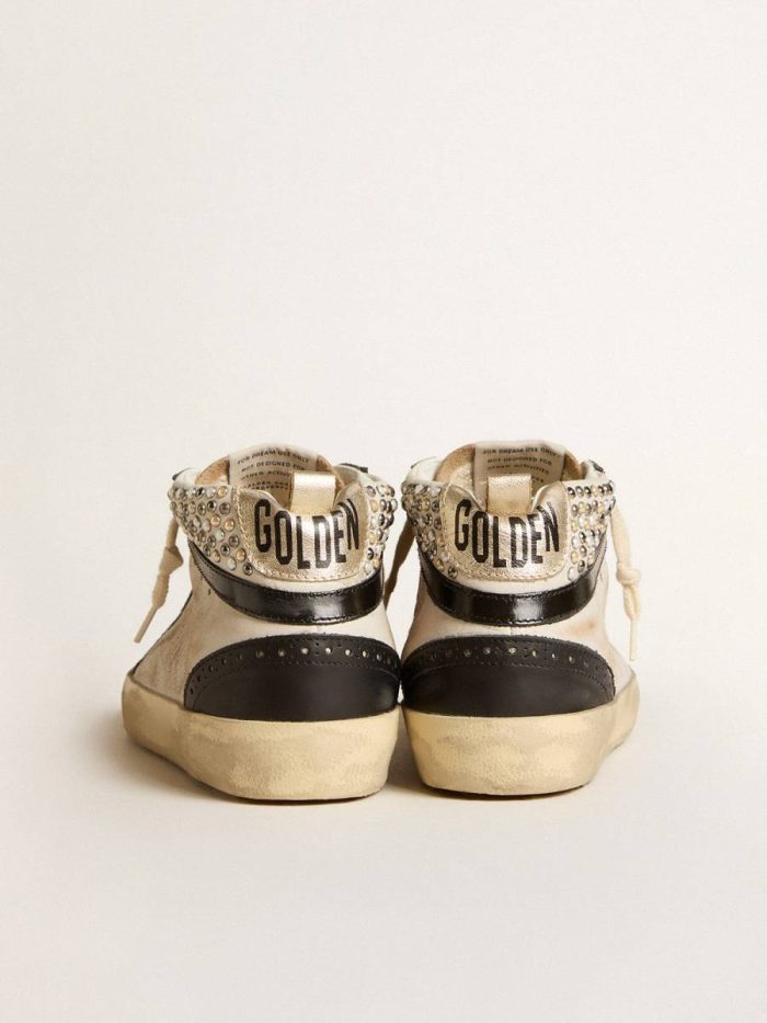 Mid Star Women White Golden Goose Women’s Mid Star Ltd In Black And White Leather With Pearls And Perforated Star