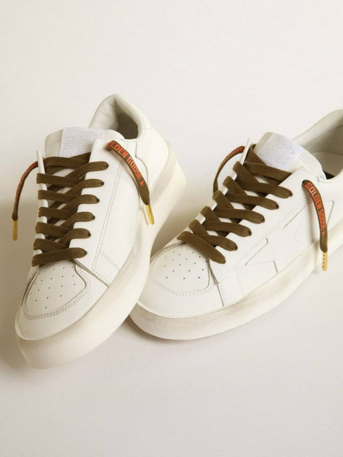 Military-Green Cotton Laces With Contrasting Orange Logo Golden Goose Military Green Women Laces