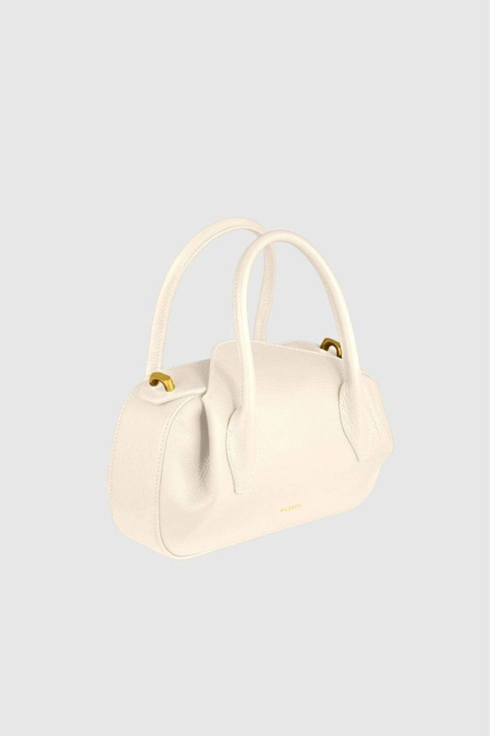 Mini Oyster Duffle - Bianco Pebble Grained Leather Crossbody Bags Yuzefi Bianco Women