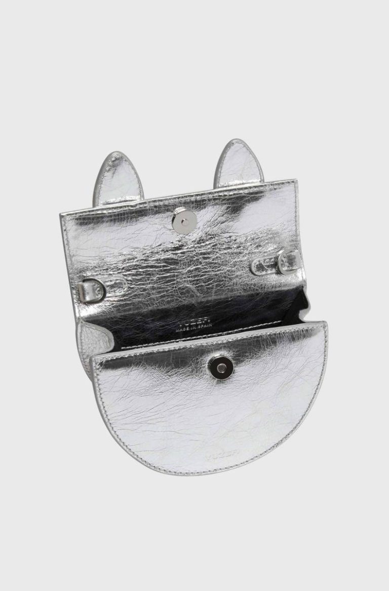 Mini Pretzel - Crackled Leather Silver Women Yuzefi Crossbody Bags