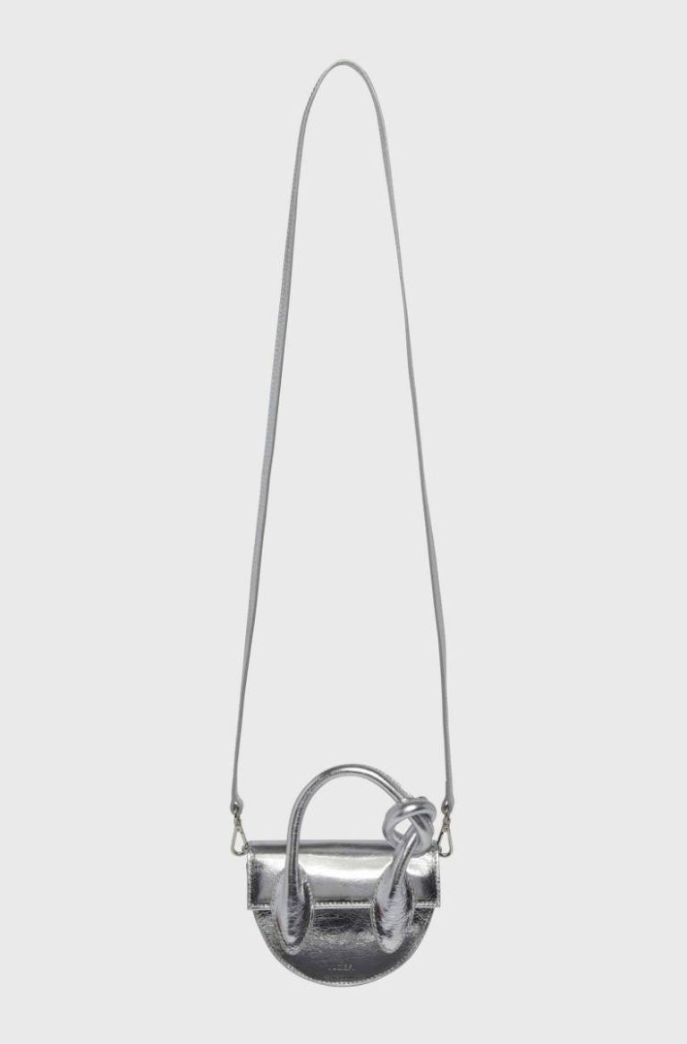 Mini Pretzel - Crackled Leather Silver Women Yuzefi Crossbody Bags