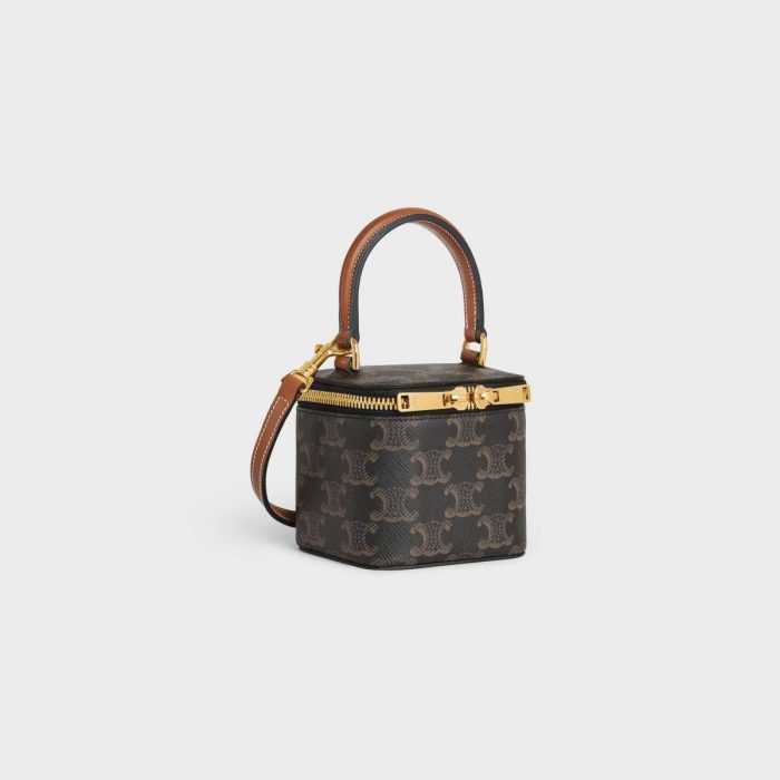 Mini Vanity Case In Triomphe Canvas And Calfskin Triomphe Canvas Tan Women Celine
