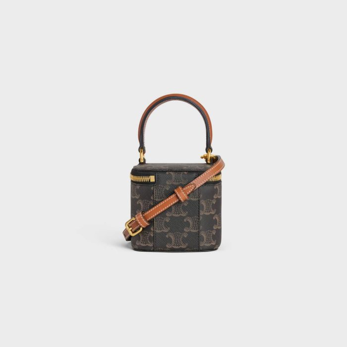 Mini Vanity Case In Triomphe Canvas And Calfskin Triomphe Canvas Tan Women Celine