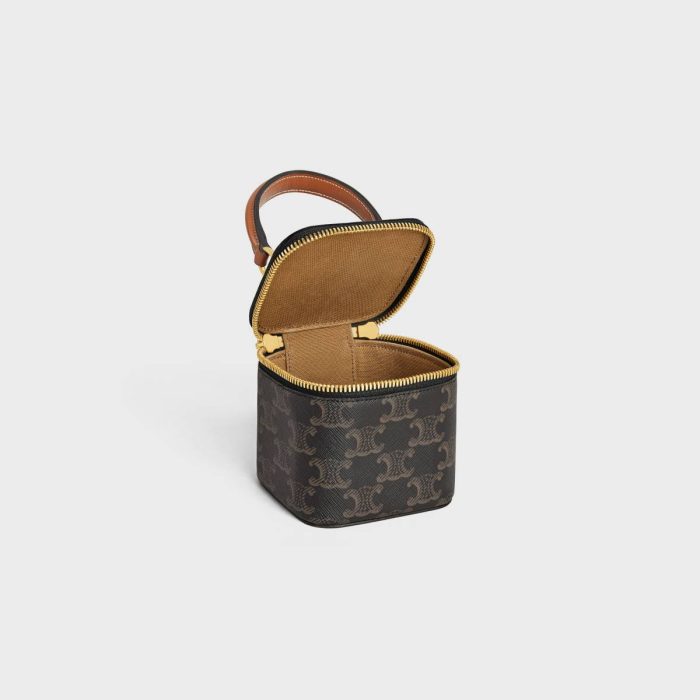 Mini Vanity Case In Triomphe Canvas And Calfskin Triomphe Canvas Tan Women Celine