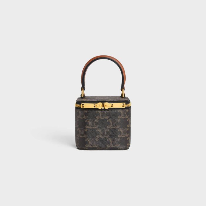 Mini Vanity Case In Triomphe Canvas And Calfskin Triomphe Canvas Tan Women Celine