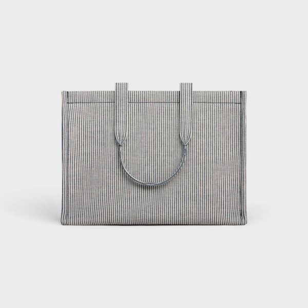 Navy Blue Large Cabas Thais In Striped Textile Women Hobo And Tote Bags Celine