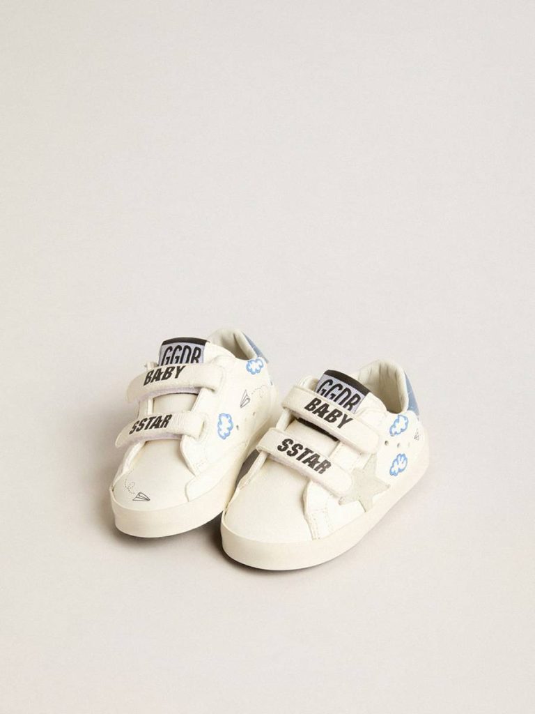 Newborns Baby Old School With Suede Star And Light Blue Leather Heel Tab Golden Goose Kids