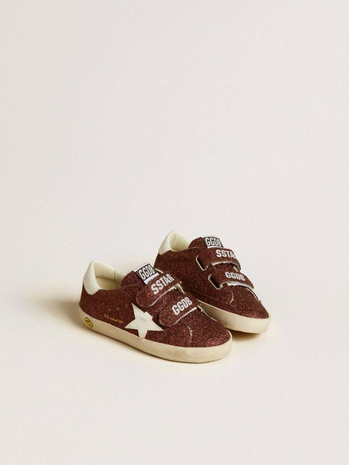 Old School Junior In Burgundy Glitter With Leather Star And Heel Tab Little Boys (1-3 Years) Kids Golden Goose
