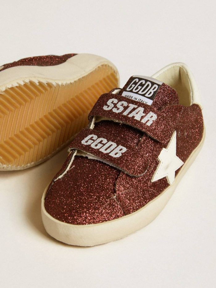 Old School Junior In Burgundy Glitter With Leather Star And Heel Tab Little Boys (1-3 Years) Kids Golden Goose